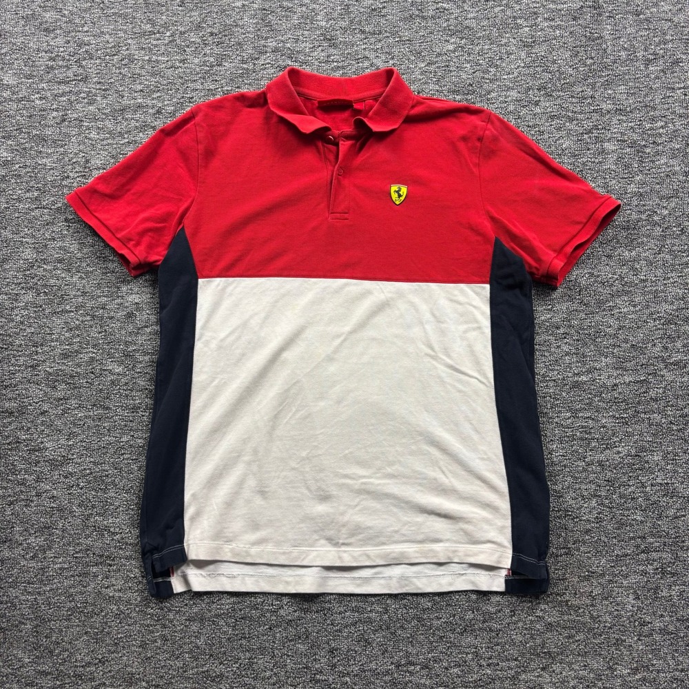 Y2K Scuderia Ferrari Italian F1 Racing Red Colorblock Polo Shirt Size Large
